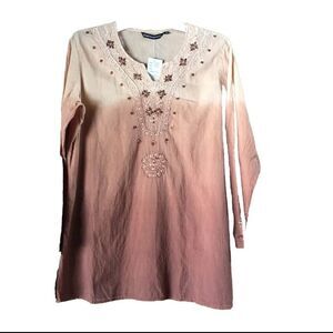 NWT Karma Highway V-Neck Bead Embellished Ombre Top Tunic - Free Size